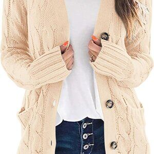 Women's Open Front Cardigan Sweaters Fall Fashion Button Down Cable Knit Chunky